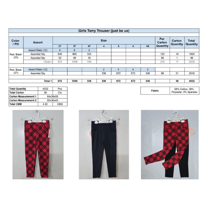 Girls 2 pcs pack lycra terry jeggings